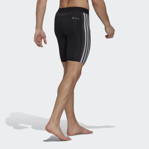 Collants Courts D'entrainement Techfit 3 Bandes Adidas Noir