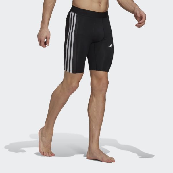 Collants Courts D'entrainement Techfit 3 Bandes Adidas Noir