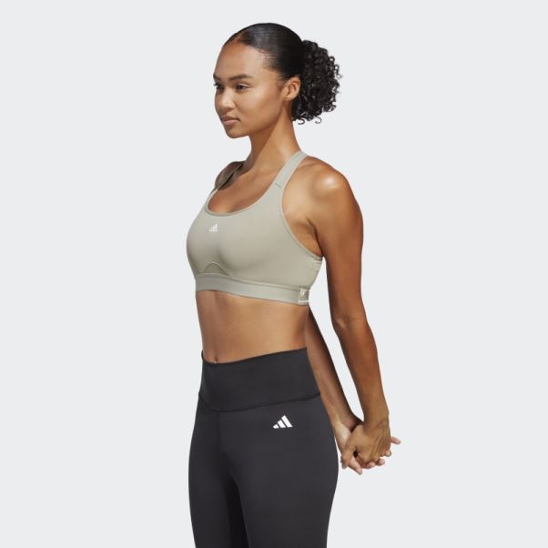 Soutien-gorge à Maintien Moyen Adidas Powerreact Training Pebble Argent