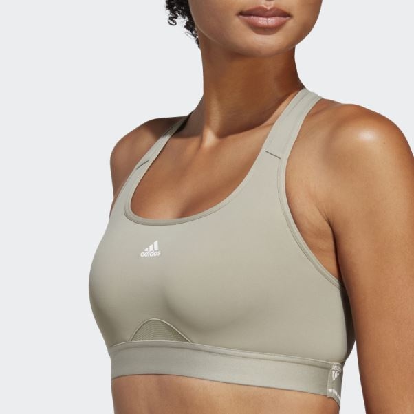 Soutien-gorge à Maintien Moyen Adidas Powerreact Training Pebble Argent