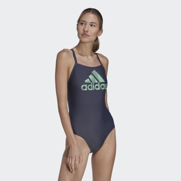 Maillot De Bain Bleu Marine à Gros Logo Adidas