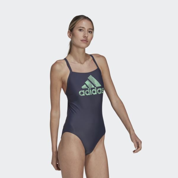Maillot De Bain Bleu Marine à Gros Logo Adidas