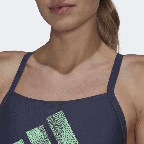 Maillot De Bain Bleu Marine à Gros Logo Adidas