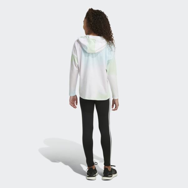 Adidas T-shirt Blanc à Capuche Et Ourlet Arrondi à Imprimé Intégral Et Manches Longues