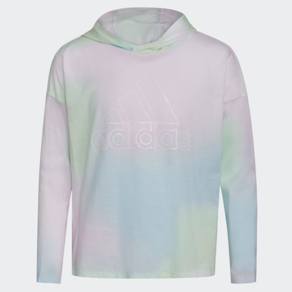 Adidas T-shirt Blanc à Capuche Et Ourlet Arrondi à Imprimé Intégral Et Manches Longues