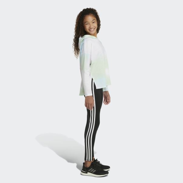 Adidas T-shirt Blanc à Capuche Et Ourlet Arrondi à Imprimé Intégral Et Manches Longues