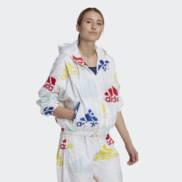 Coupe-vent Coupe Ample Adidas Essentials Logo Multicolore Blanc
