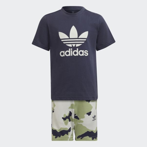 Ensemble Short Et T-shirt Camouflage Adidas Bleu Marine