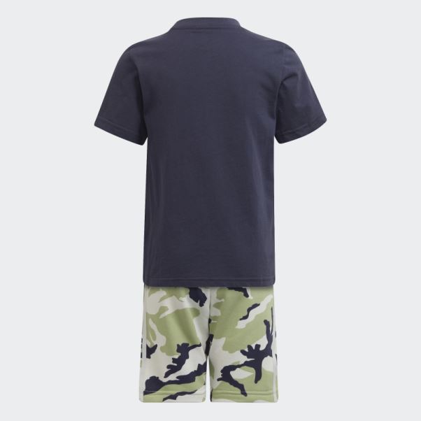 Ensemble Short Et T-shirt Camouflage Adidas Bleu Marine