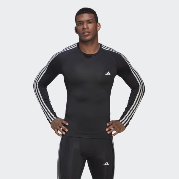 T-shirt D'entraînement à Manches Longues Techfit 3-stripes Noir Adidas