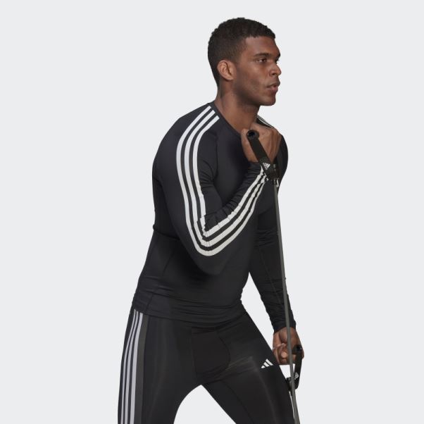 T-shirt à Manches Longues Adidas Techfit 3-stripes Training Noir
