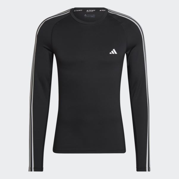 T-shirt à Manches Longues D'entraînement Techfit à 3 Bandes Noir Adidas