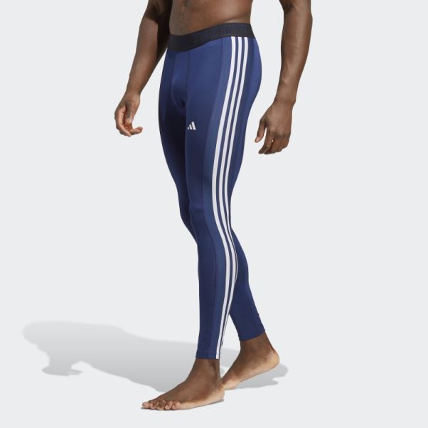 Collant Long D'entraînement Techfit 3 Bandes Adidas Bleu Foncé