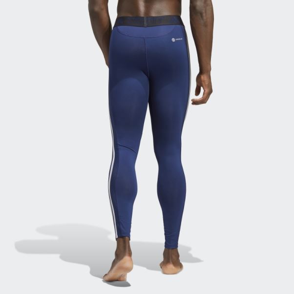Collant Long D'entraînement Techfit 3 Bandes Adidas Bleu Foncé