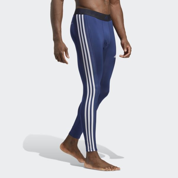 Collant Long D'entraînement Techfit 3 Bandes Adidas Bleu Foncé