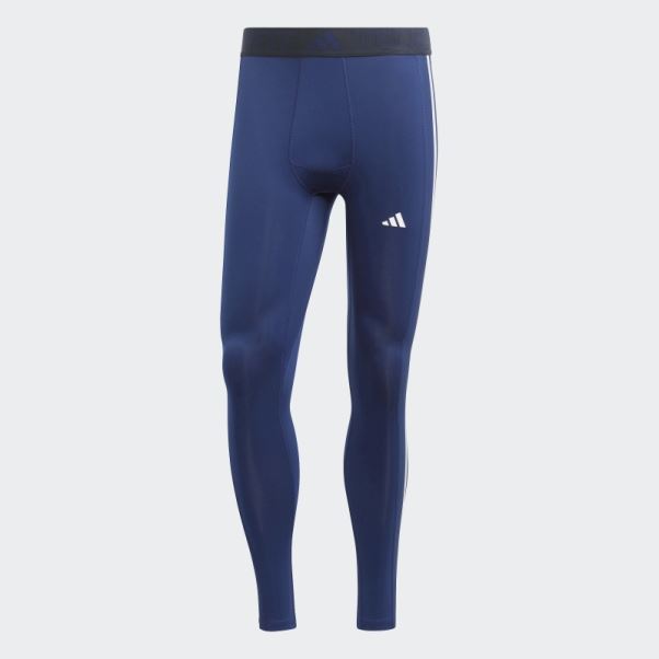 Collant Long D'entraînement Techfit 3 Bandes Adidas Bleu Foncé