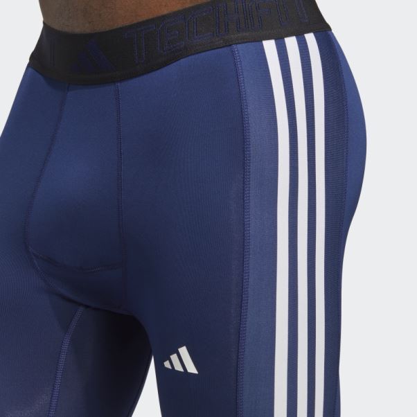 Collant Long D'entraînement Techfit 3 Bandes Adidas Bleu Foncé