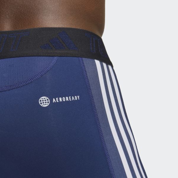 Collant Long D'entraînement Techfit 3 Bandes Adidas Bleu Foncé