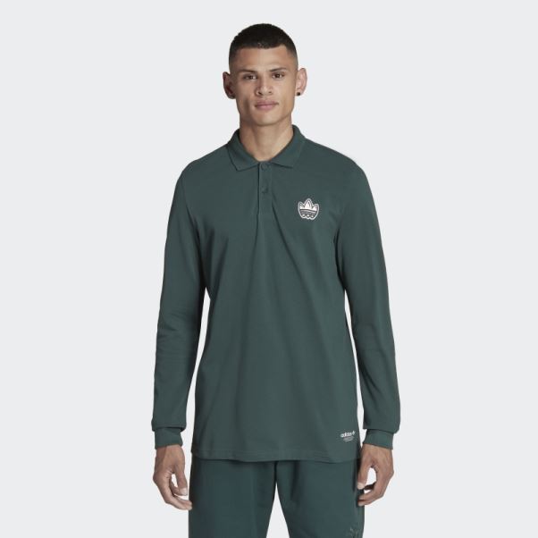 Polo Graphique Campus à Manches Longues Vert Minéral Adidas