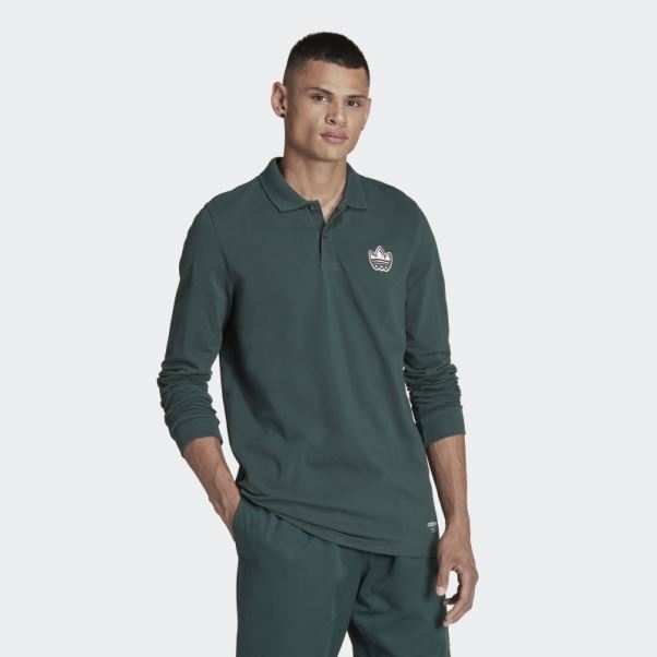 Polo Graphique Campus à Manches Longues Vert Minéral Adidas