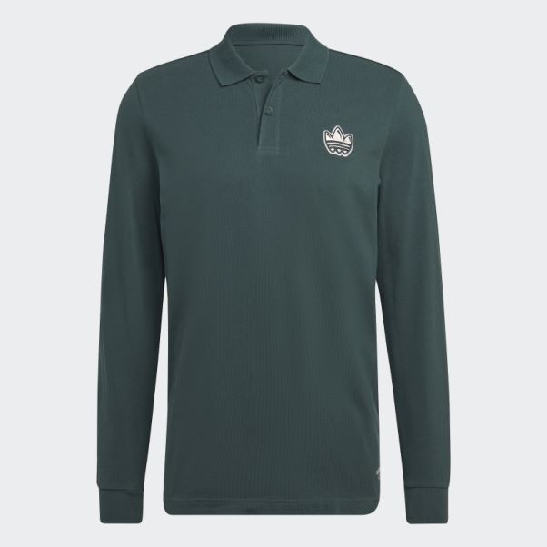 Polo Graphique Campus à Manches Longues Vert Minéral Adidas