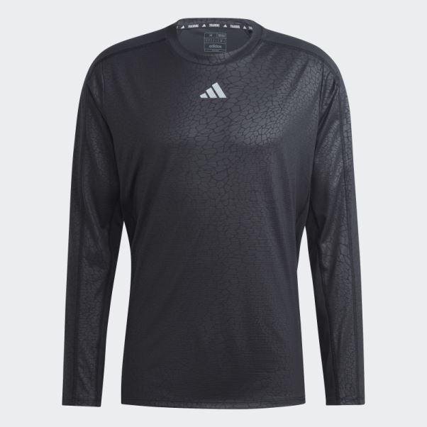 T-shirt à Manches Longues Adidas Workout Pu Imprimé Noir