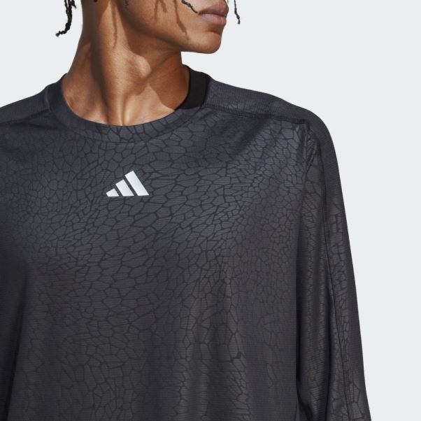 T-shirt à Manches Longues Adidas Workout Pu Imprimé Noir
