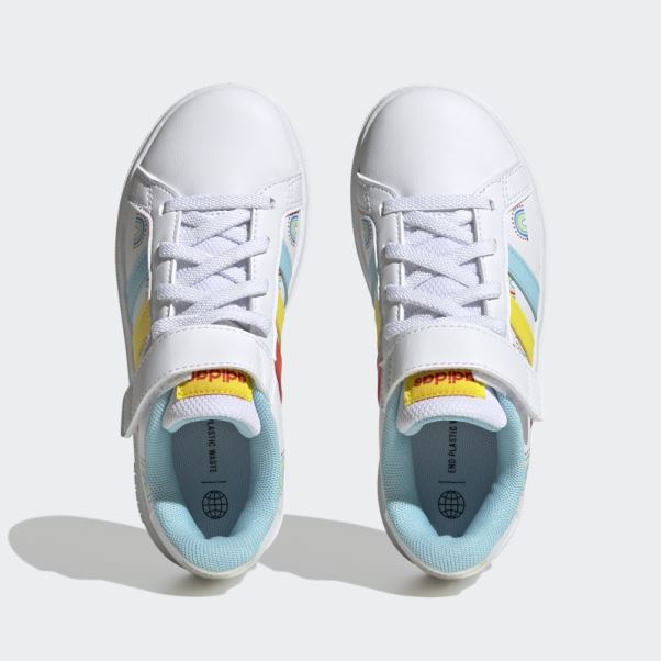 Adidas Grand Court Sustainable Lifestyle Court Chaussures à Lacets élastiques Et Sangle Supérieure Orange Vif