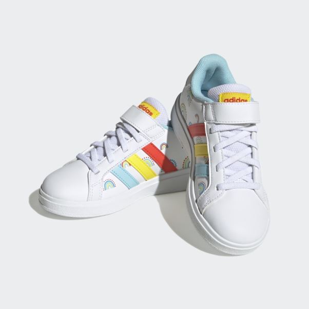 Adidas Grand Court Sustainable Lifestyle Court Chaussures à Lacets élastiques Et Sangle Supérieure Orange Vif