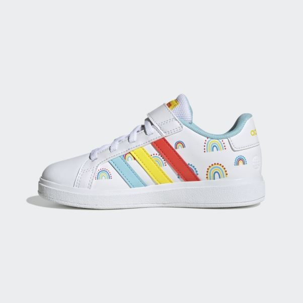 Adidas Grand Court Sustainable Lifestyle Court Chaussures à Lacets élastiques Et Sangle Supérieure Orange Vif