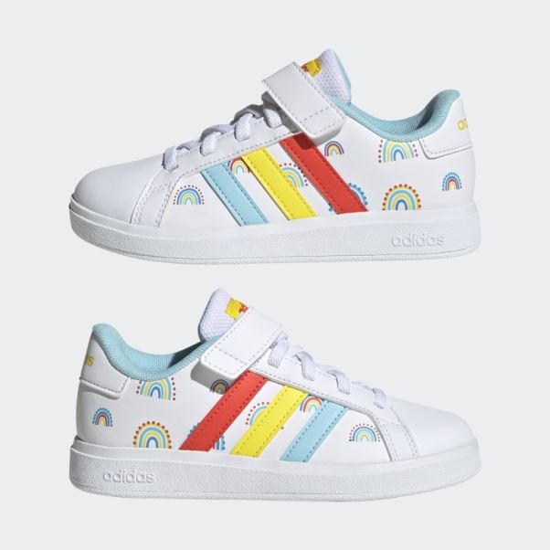 Adidas Grand Court Sustainable Lifestyle Court Chaussures à Lacets élastiques Et Sangle Supérieure Orange Vif