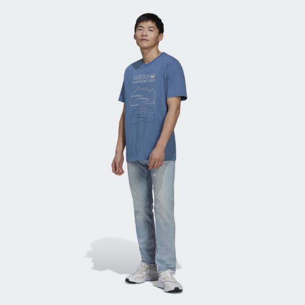 Adidas Aventure Mountain Front T-shirt Mode Altéré Bleu