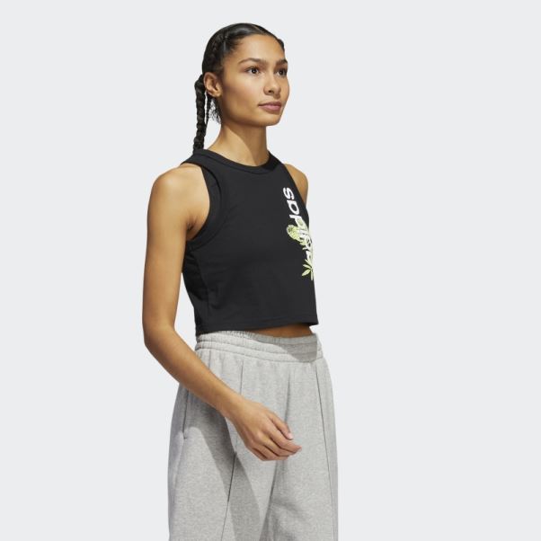 Adidas Superhero Floral Graphique Crop Muscle Tank Noir
