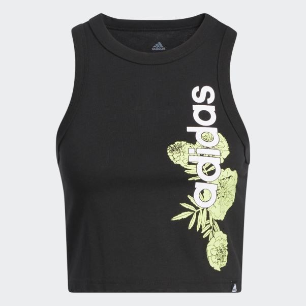 Adidas Superhero Floral Graphique Crop Muscle Tank Noir