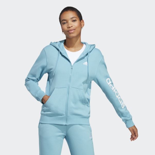 Sweat à Capuche En Molleton à Fermeture éclair Intégrale Essentials Linear Adidas Bleu
