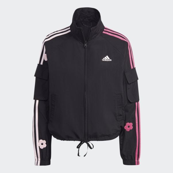 Veste Légère Adidas Noire à 3 Bandes Avec Patchs De Fleurs En Chenille