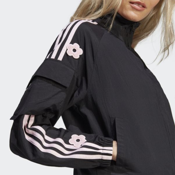 Veste Légère Adidas Noire à 3 Bandes Avec Patchs De Fleurs En Chenille