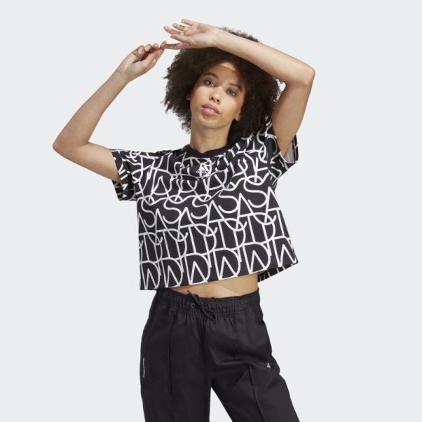 T-shirt Boyfriend Graphique Adidas Sur L'ensemble Noir Chaud