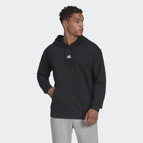 Sweat à Capuche Adidas Essentials Feelvivid Coton French Terry Drop Shoulder Noir