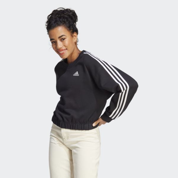 Sweat Crop à 3 Bandes Essentials Noir Adidas