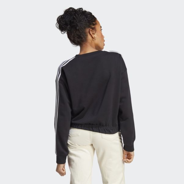 Sweat Crop à 3 Bandes Essentials Noir Adidas
