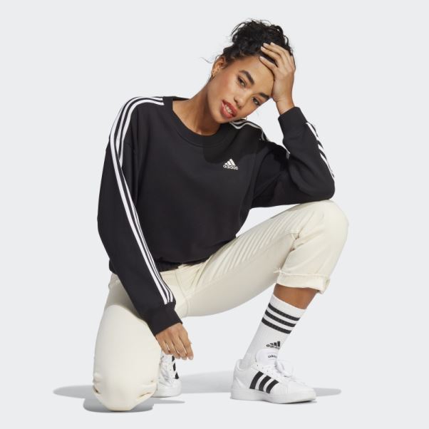Sweat Crop à 3 Bandes Essentials Noir Adidas