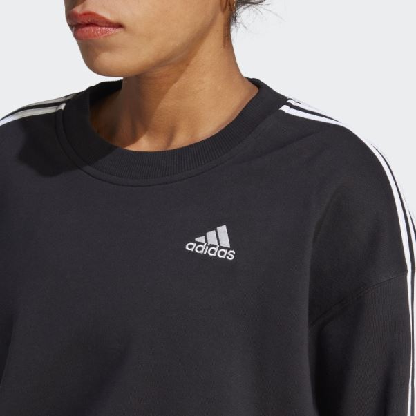 Sweat Crop à 3 Bandes Essentials Noir Adidas