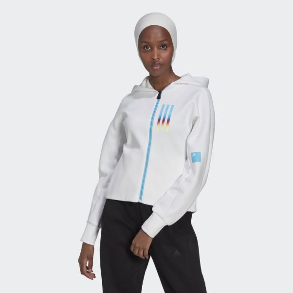 Sweat à Capuche Zippé Intégral Coupe Slim Mission Victoire Blanc Adidas