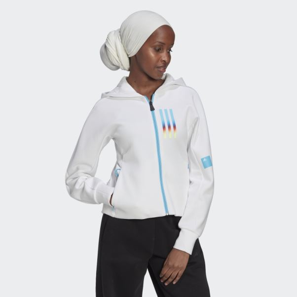 Sweat à Capuche Zippé Intégral Coupe Slim Mission Victoire Blanc Adidas