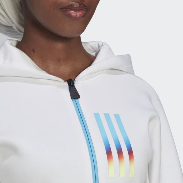 Sweat à Capuche Zippé Intégral Coupe Slim Mission Victoire Blanc Adidas