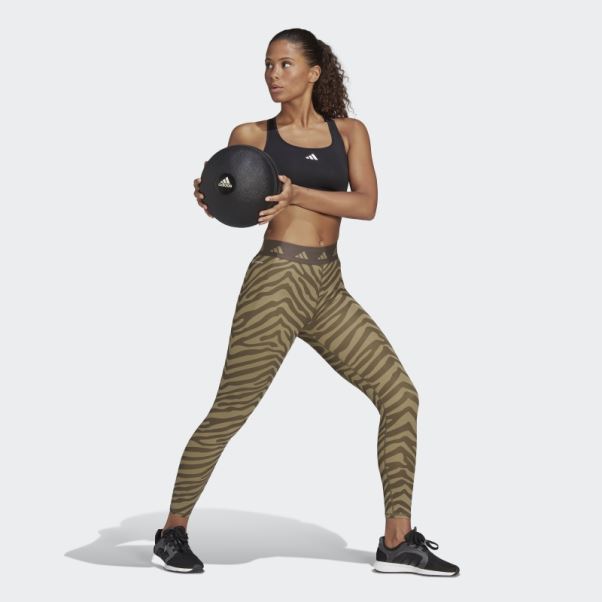 Adidas Leggings Hyperglam Techfit Taille Haute 7/8 Zebra Orbit Vert