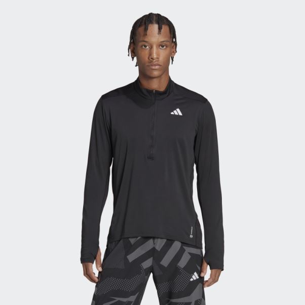 T-shirt Noir Adidas Own The Run 1/2 Zip