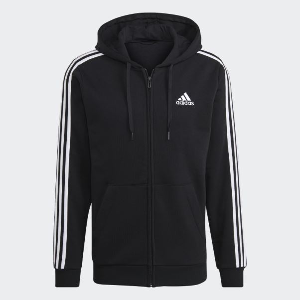 Sweat à Capuche Noir Adidas Essentials Fleece 3-stripes Full Zip