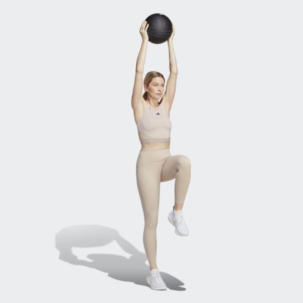 Adidas Aeroready Hyperglam Crop Débardeur Taupe